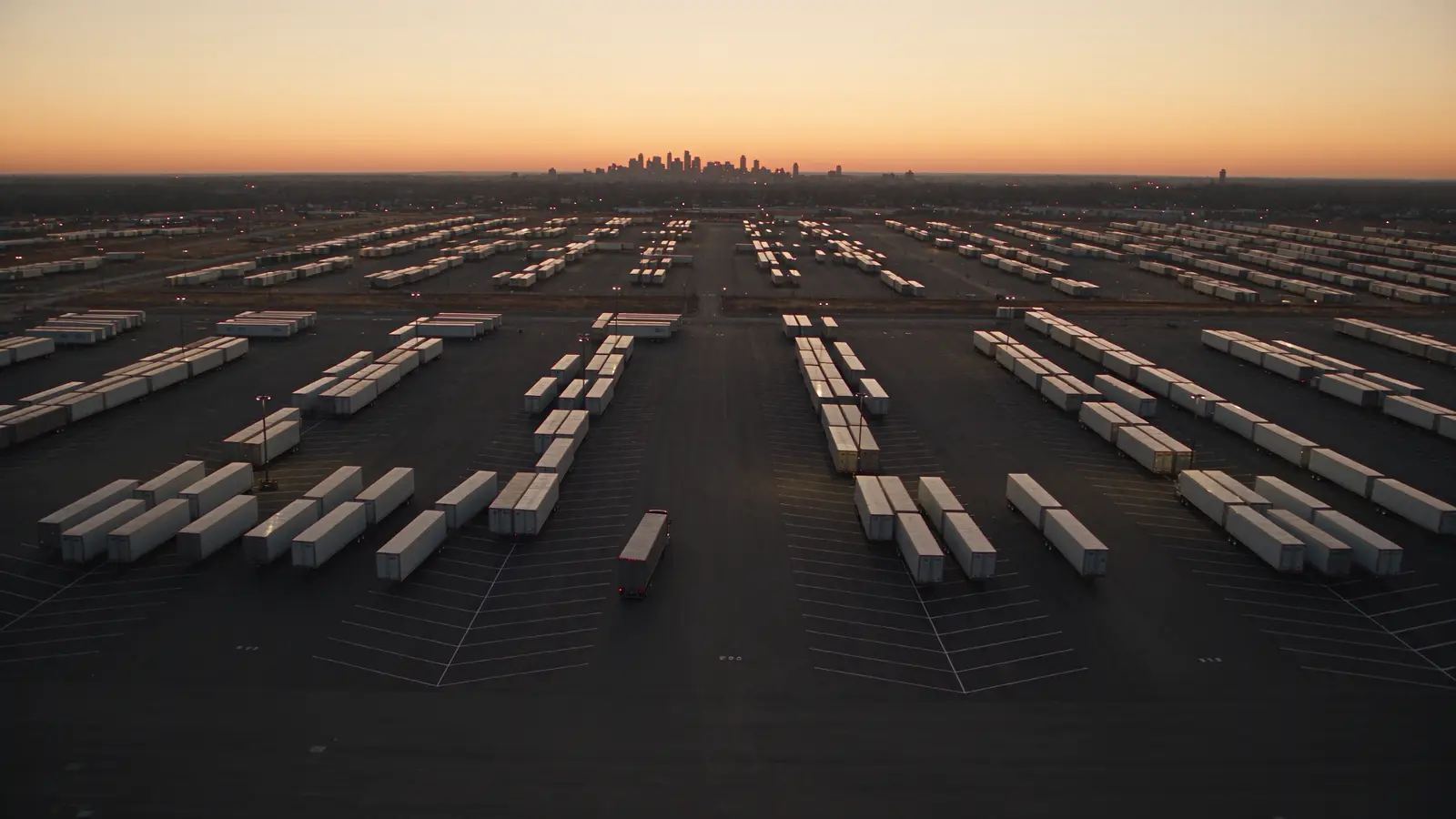 Aerial view of a freight terminal and its connected loading bays