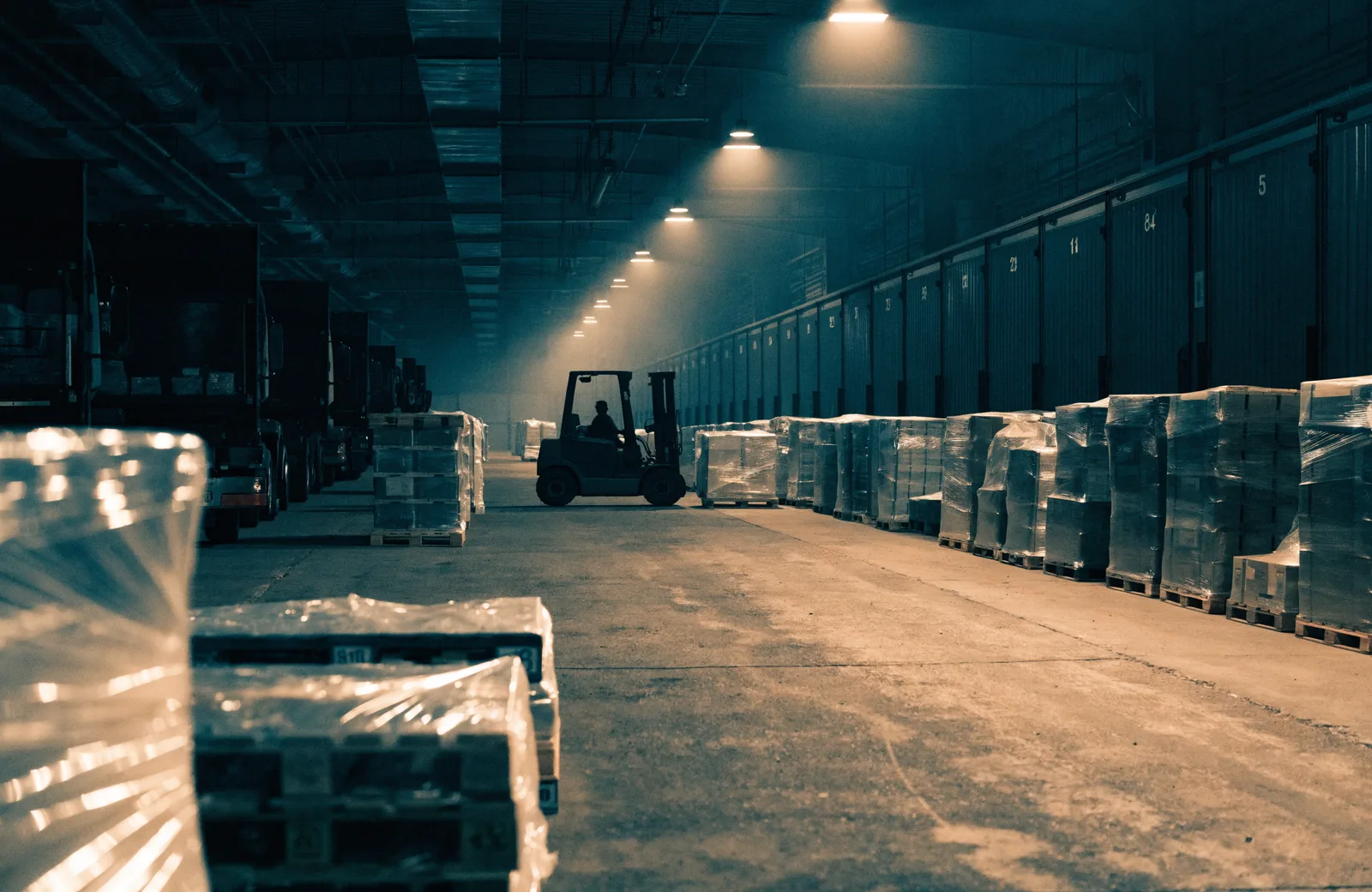 Partial shipments staged along a freight cross-dock terminal